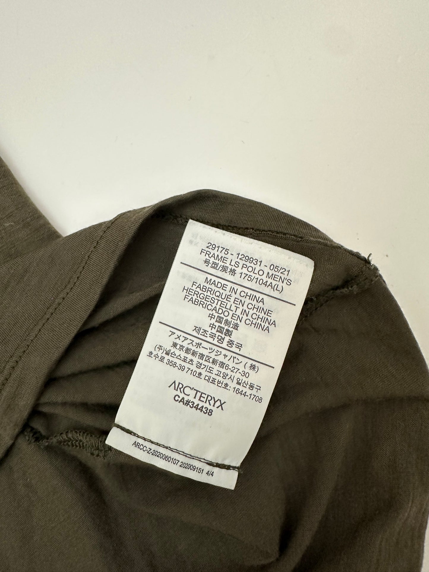 Arc’teryx Veilance Frame LS Polo Olive Green Men’s L Large