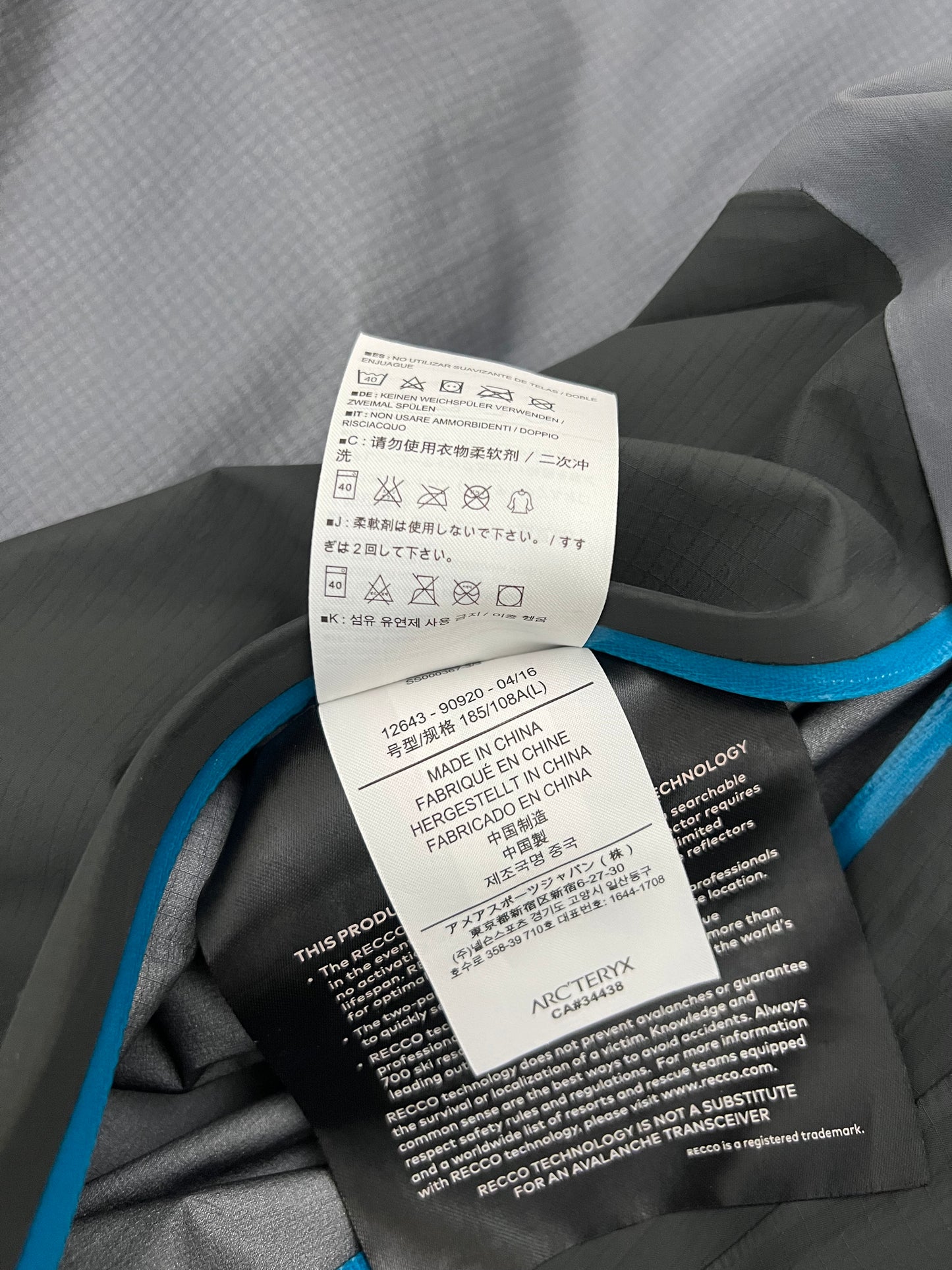 Arc’teryx Rush Jacket Tungsten Magnet Men’s L Large Gore-Tex Pro RECCO