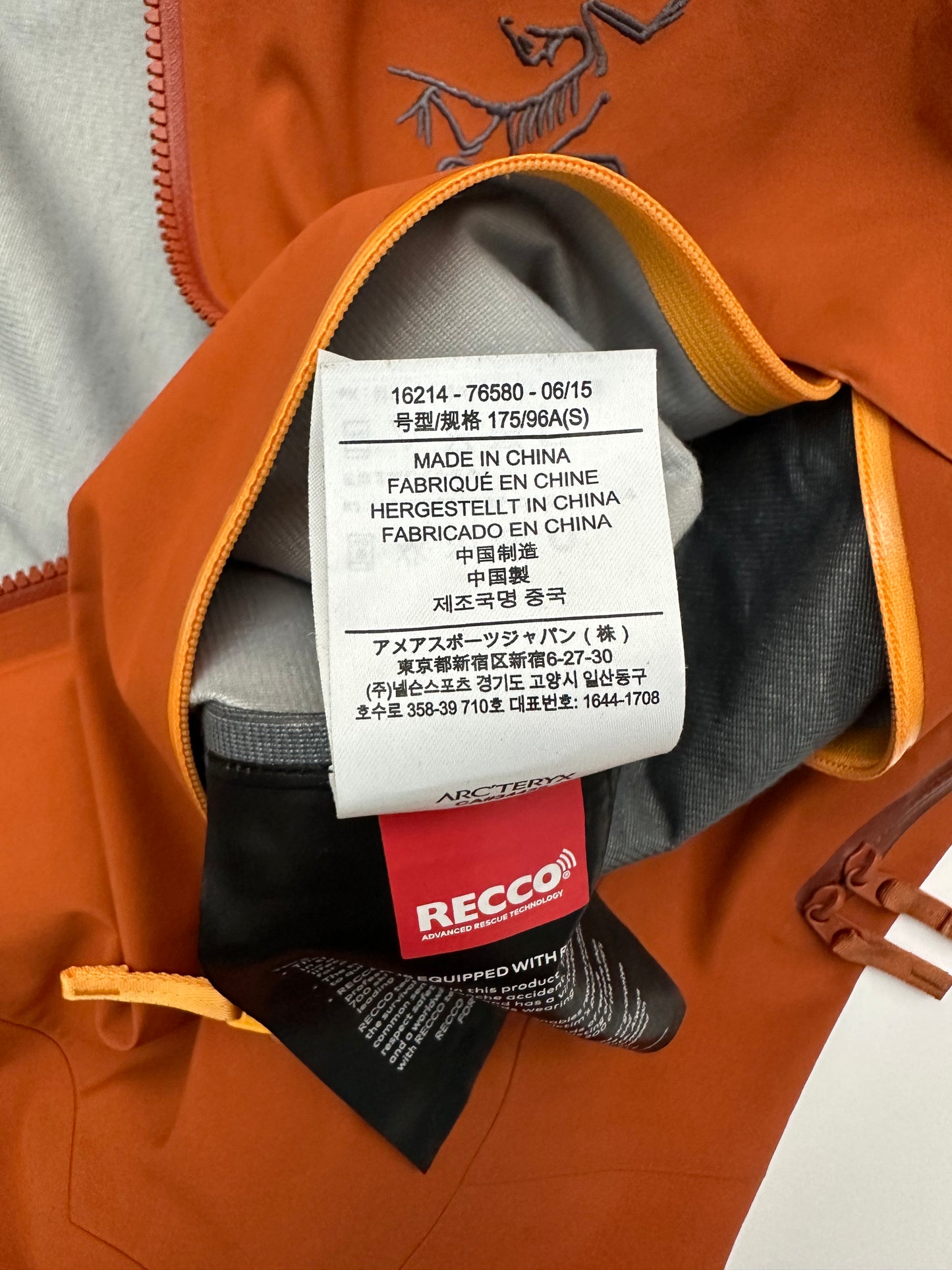 Arc’teryx Sabre Jacket Umber Orange Men’s S Small Gore-Tex RECCO