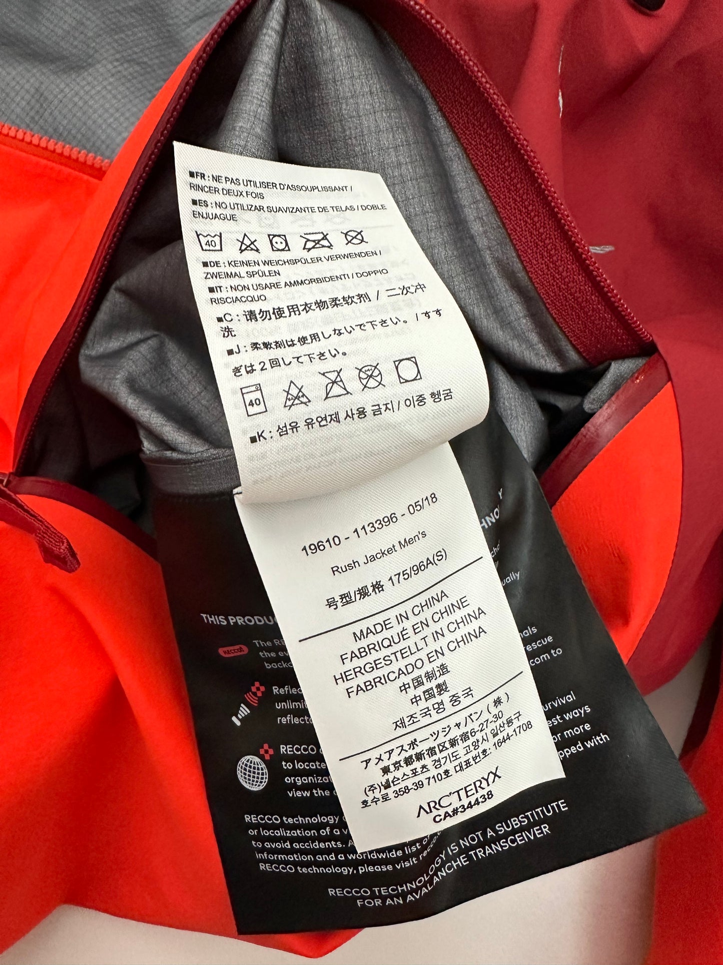 Arc’teryx Rush Jacket Firecracker Red Men's S Small Gore-Tex Pro RECCO