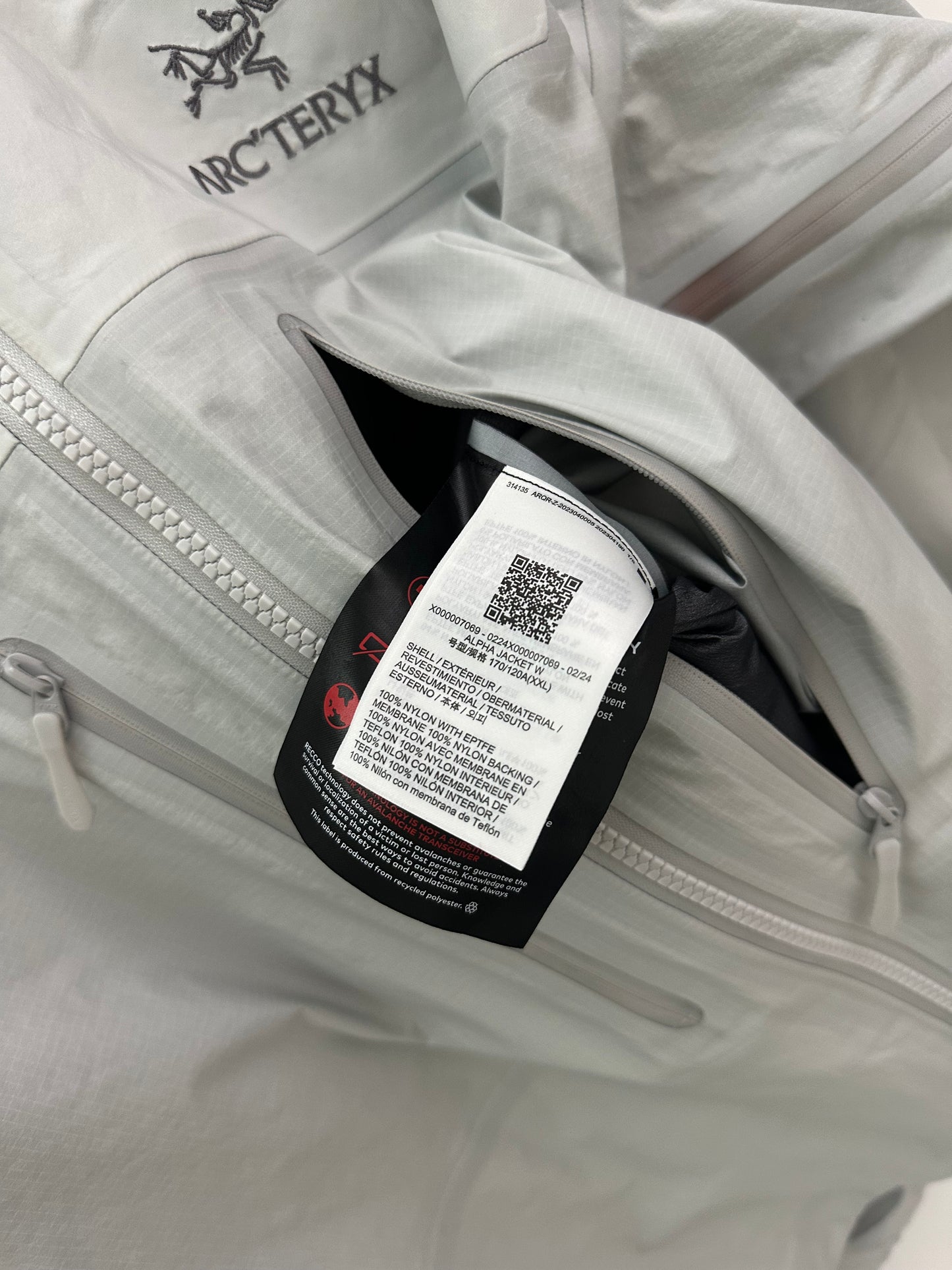 Arc’teryx Alpha Jacket Solitude Grey Women’s XXL Gore-Tex Pro RECCO