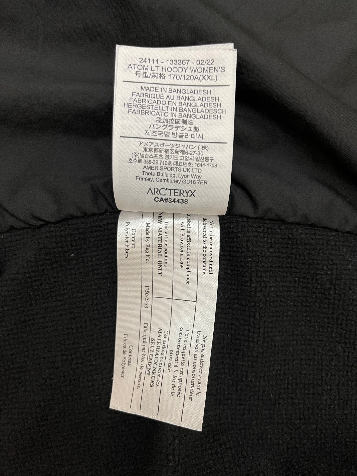 Arc’teryx Atom LT Hoody Black Women’s XXL 2XL