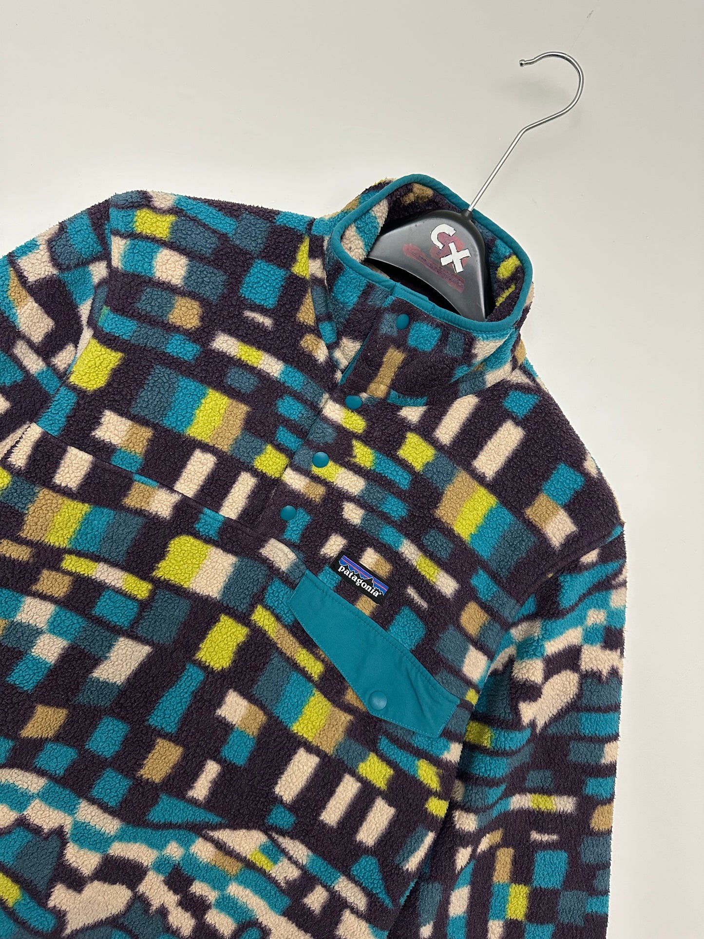 Patagonia Lightweight Synchilla Snap-T Fitz Roy Patchwork Belay Blue Men's S Small