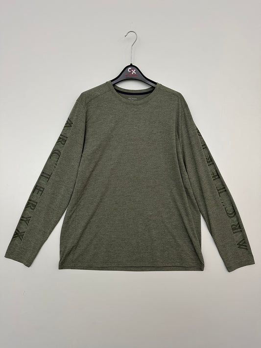 Arc'teryx Cormac Logo LS Stone Green Heather Mens XL Arc’Word