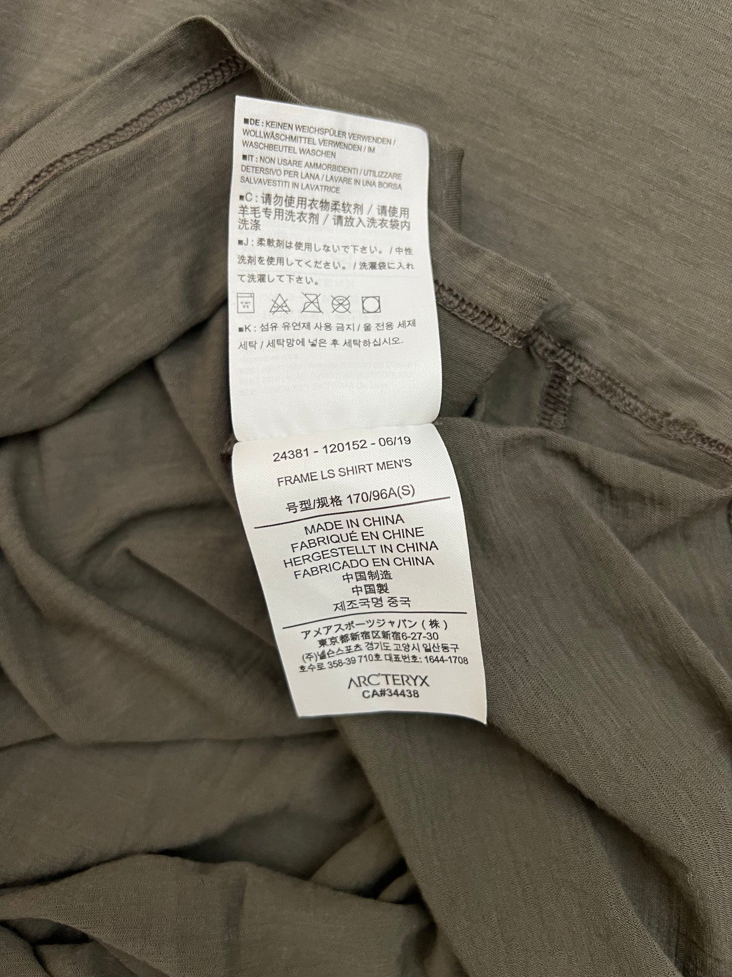 Arc’teryx Veilance Frame LS Tee Olive Green Men’s S Small Merino Wool