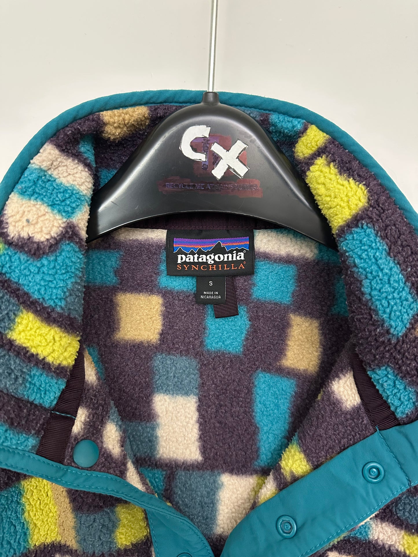 Patagonia Lightweight Synchilla Snap-T Fitz Roy Patchwork Belay Blue Men's S Small