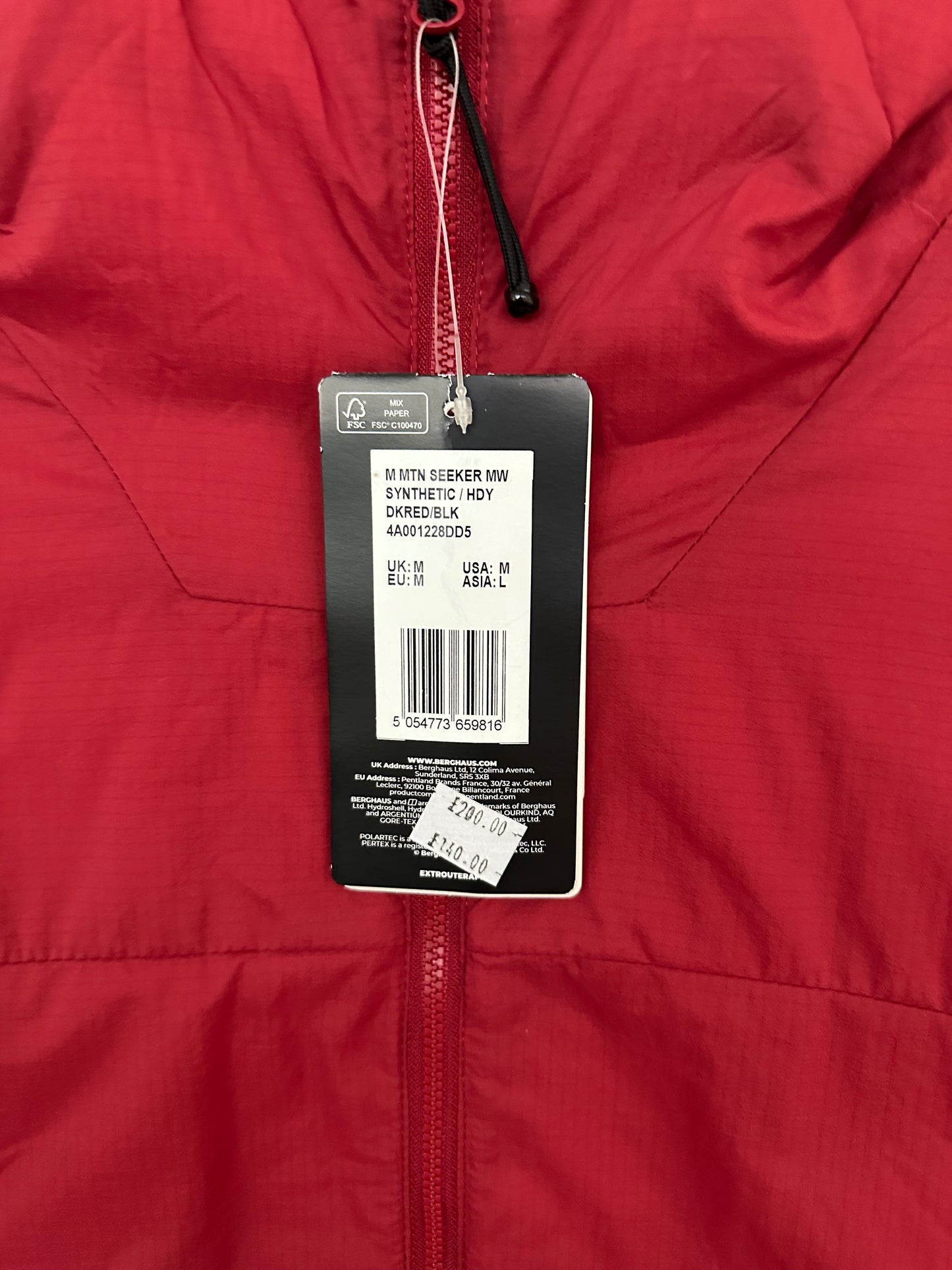 Berghaus MTN Seeker MW Synthetic Hoody Men's M Medium Red/Black