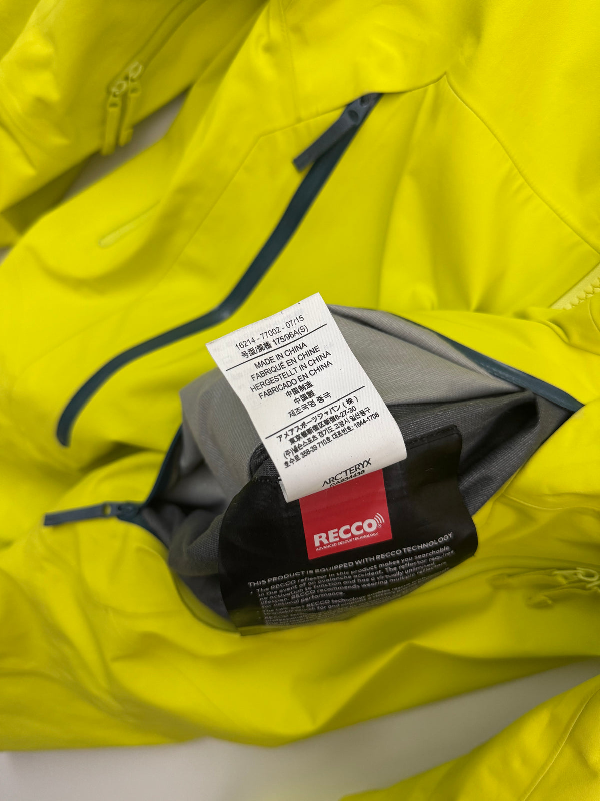 Arc'teryx Sabre Jacket Yellow Men's S Small Gore-Tex RECCO