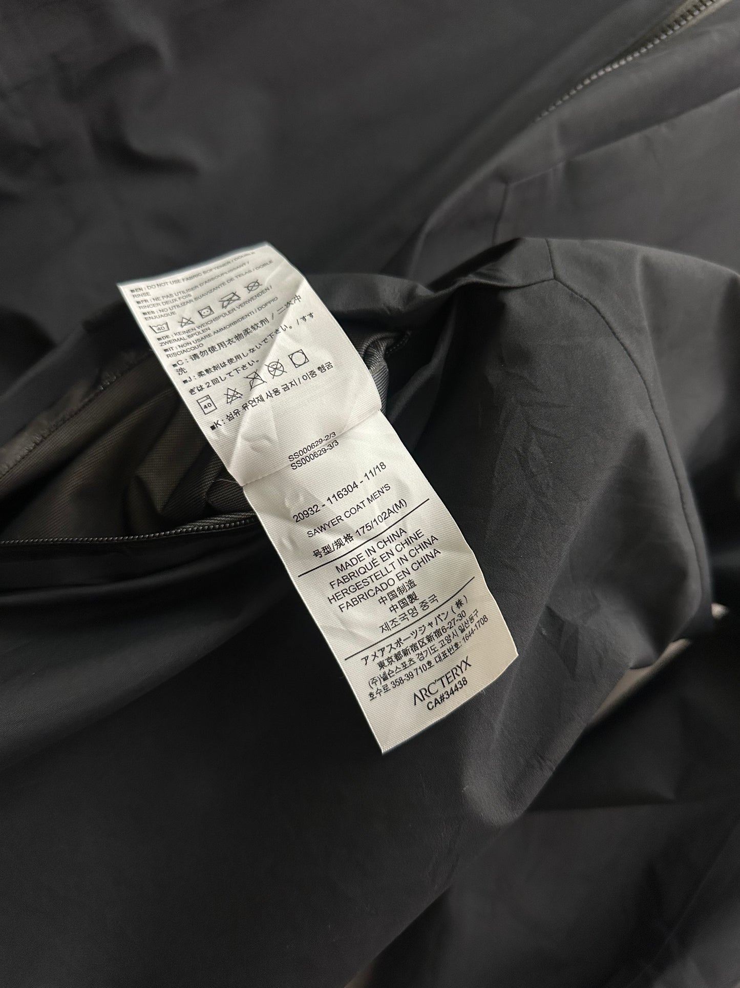 Arc’teryx Sawyer Coat Black Men’s M Medium Gore-Tex