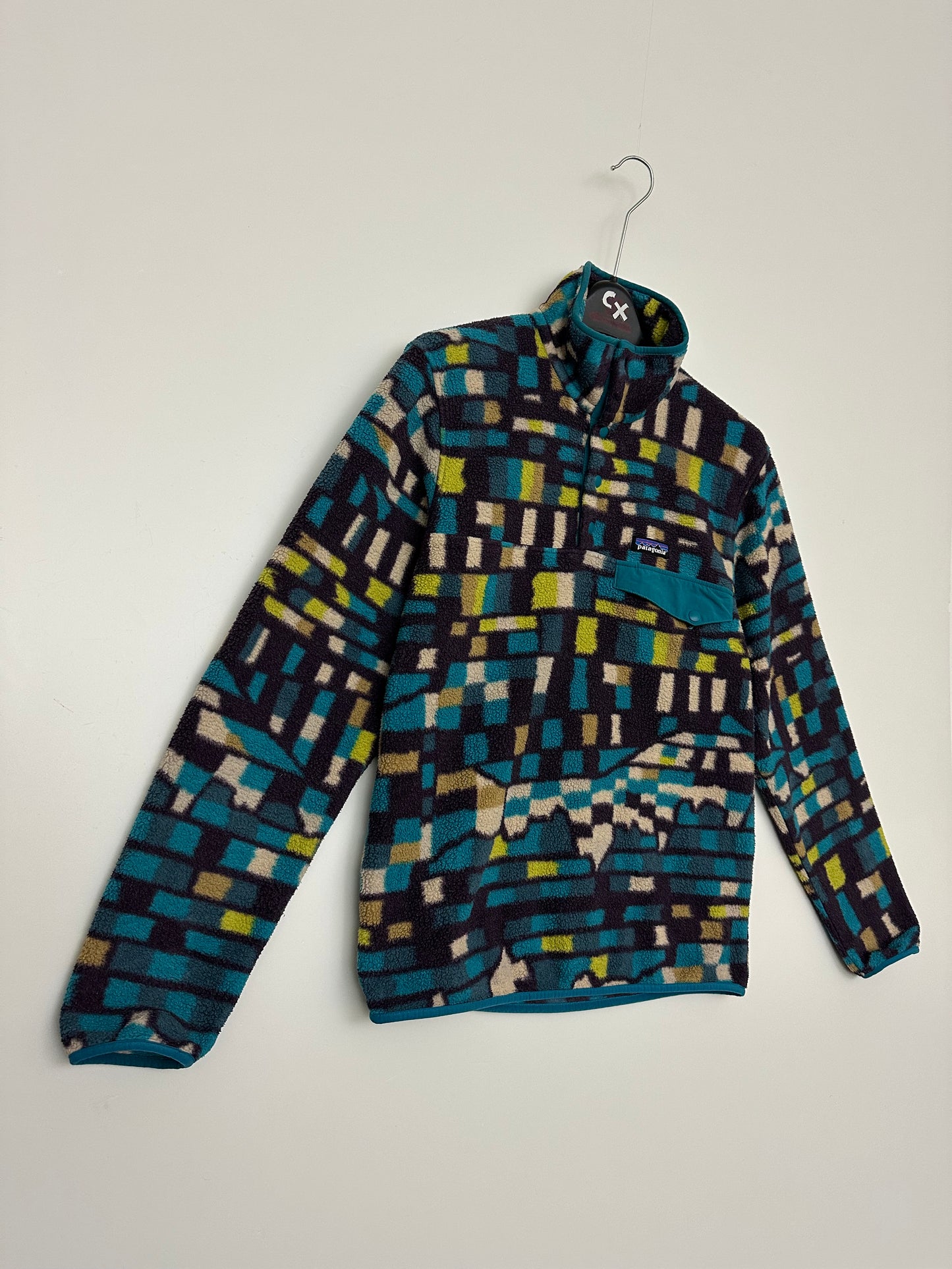 Patagonia Lightweight Synchilla Snap-T Fitz Roy Patchwork Belay Blue Men's S Small