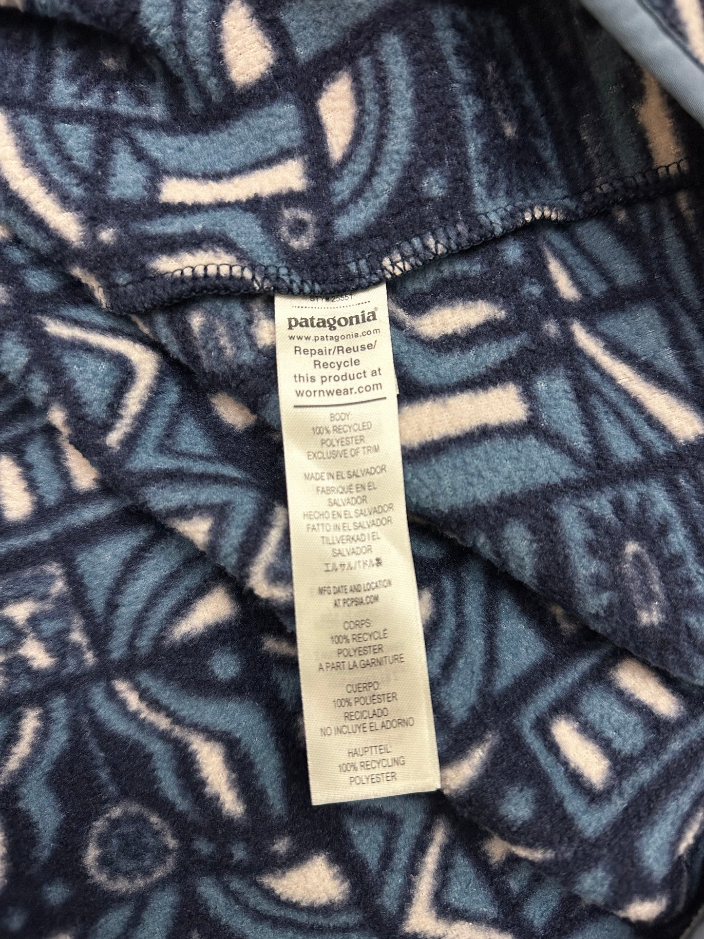 Patagonia Lightweight Synchilla Snap-T New Visions: New Navy Men's Small Fleece