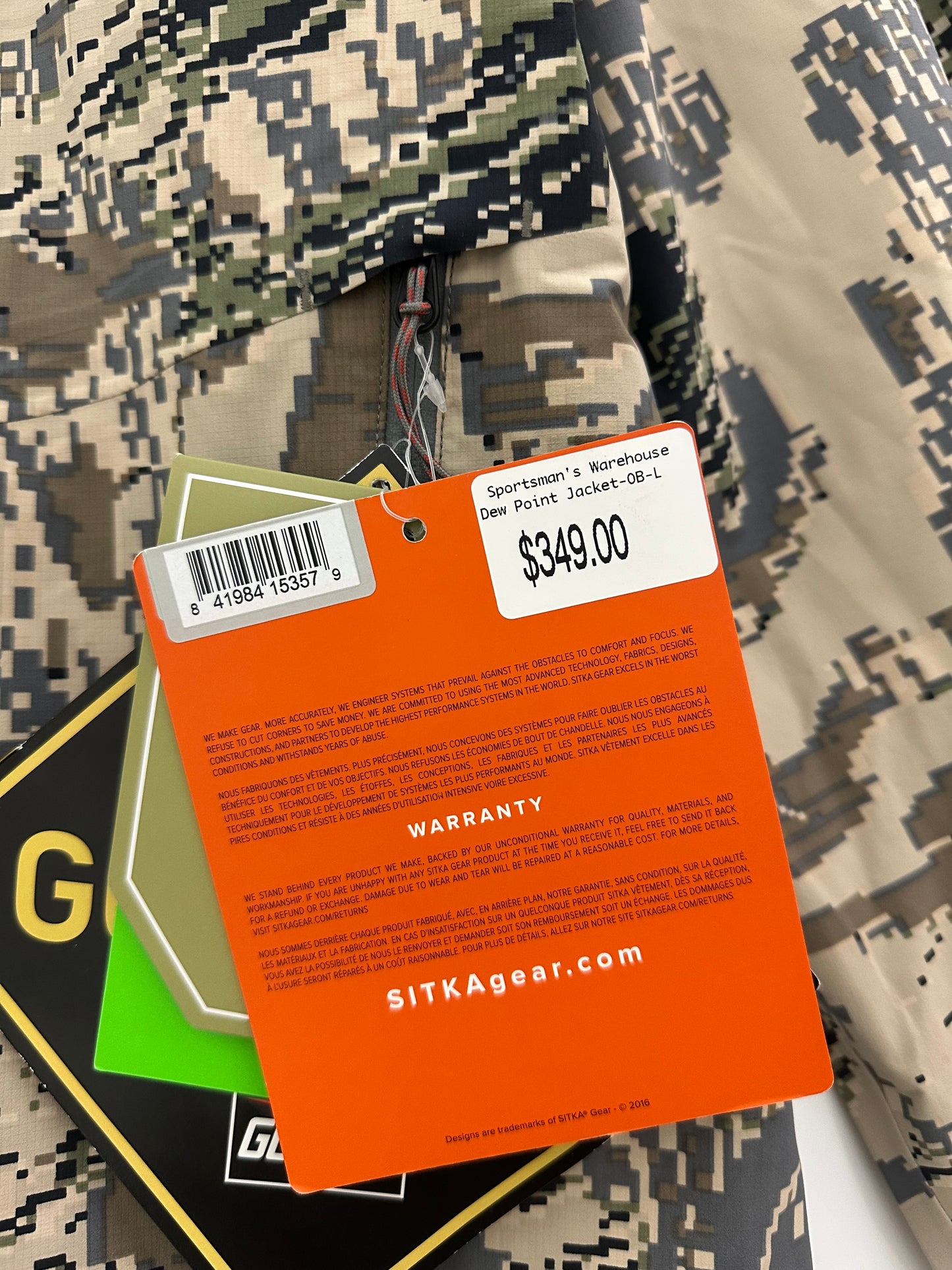 Sitka Dew Point Jacket Optifade Open Country Men’s Large Gore-Tex