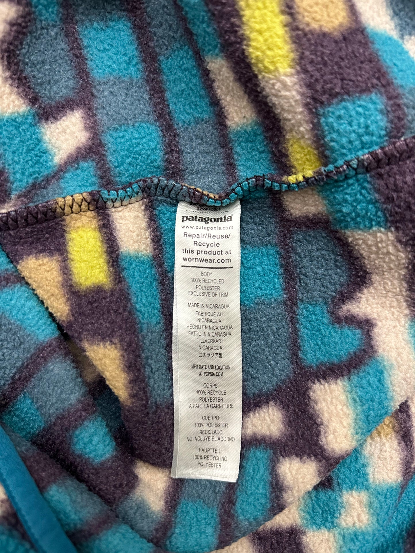 Patagonia Lightweight Synchilla Snap-T Fitz Roy Patchwork Belay Blue Men's S Small