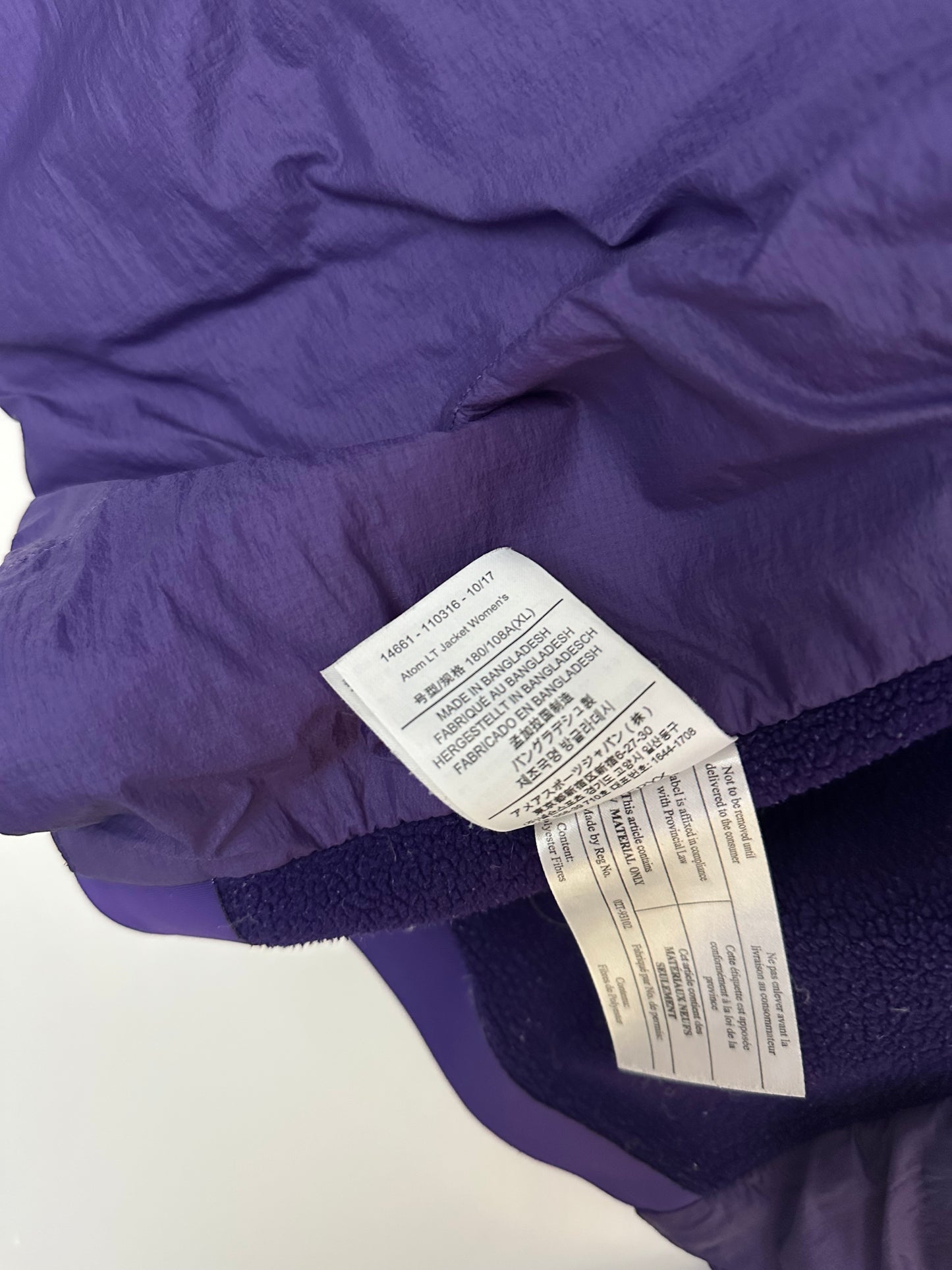 Arc'teryx Atom LT Jacket Women's XL Extra Large Purple