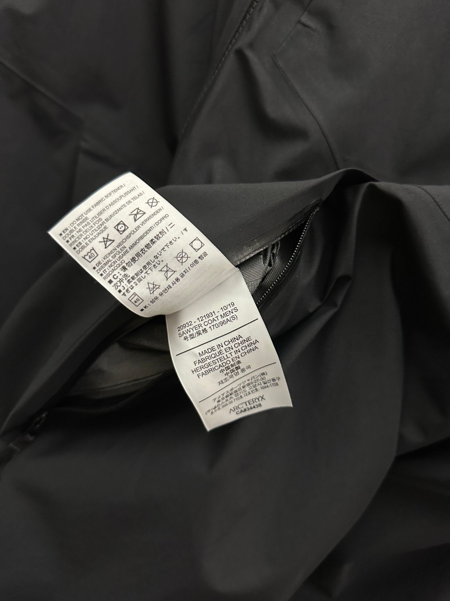 Arc’teryx Sawyer Coat Black Men’s S Small Gore-Tex