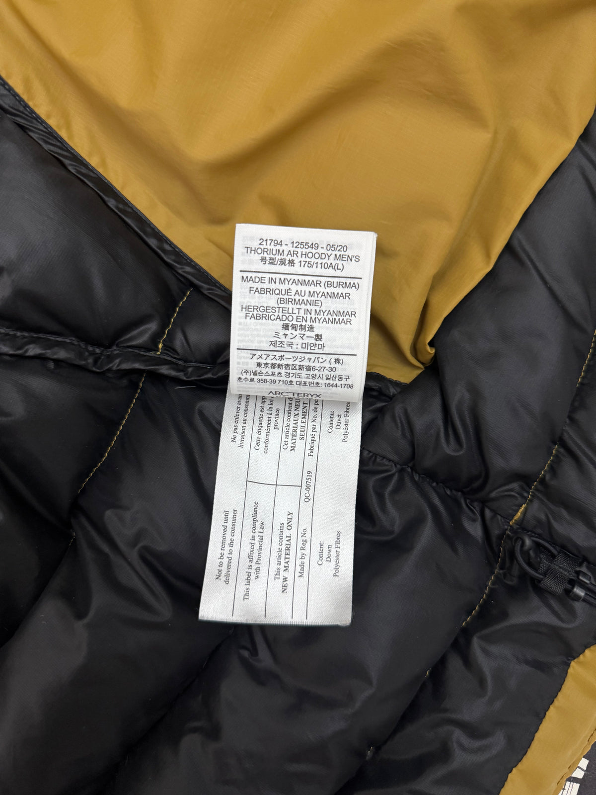 Arc'teryx Thorium AR Hoody 24K Inverse Gold Men's L Large Down Jacket