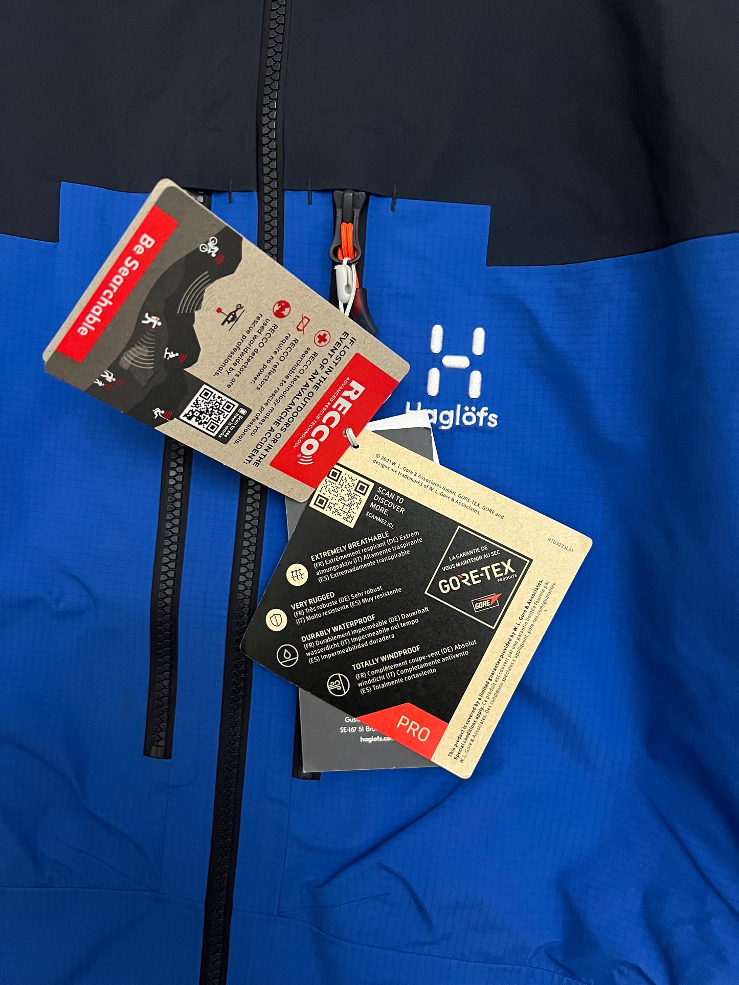 Haglofs Spitz GTX Pro Jacket Electric Blue / Tarn Blue Men’s L Large Gore-Tex Pro RECCO