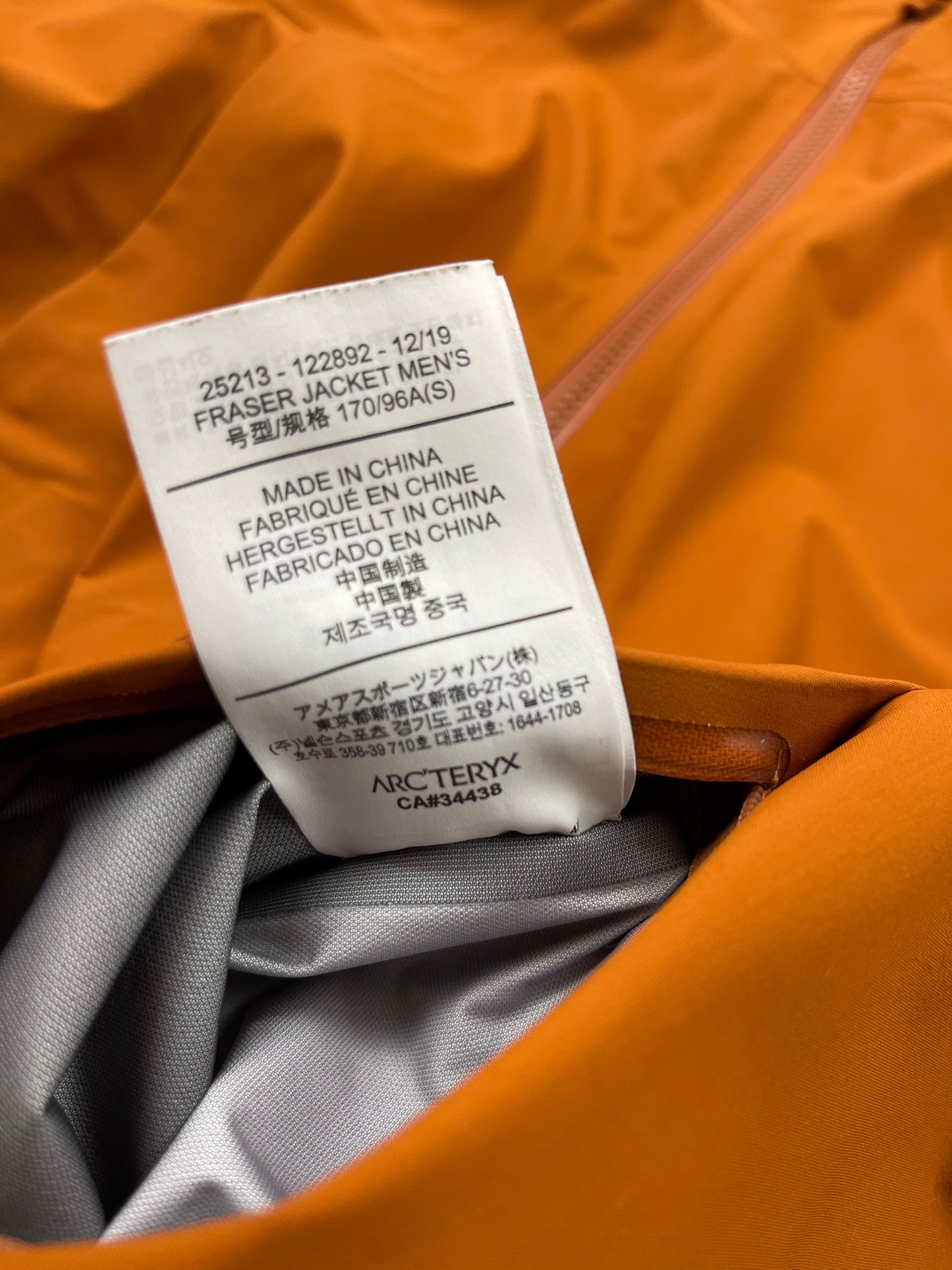 Arc’teryx Fraser Jacket Orange Men’s S Small Gore-Tex